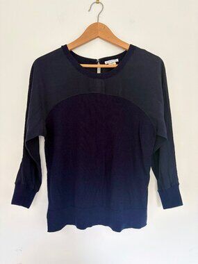 Club Monaco Wool Sweater with Sheer Silk Yoke and Sleeves Navy Blue Women's M